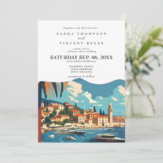 Split Kroatië Huwelijksuitnodiging Retro Kaart (Staand voorkant)