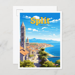 Split Kroatië Reizen Kunst Vintage Illustratie Briefkaart