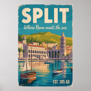 Split Kroatië Retro Stadslandschap Reizen Poster
