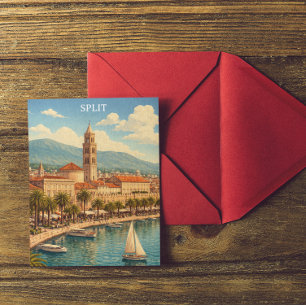 Split Kroatië Vintage Adriatische Kust Briefkaart