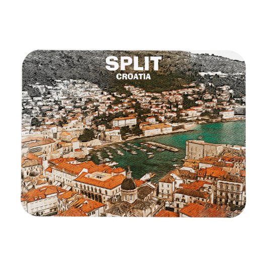 Split Kroatië Vintage Reistekening Magneet (Horizontaal)