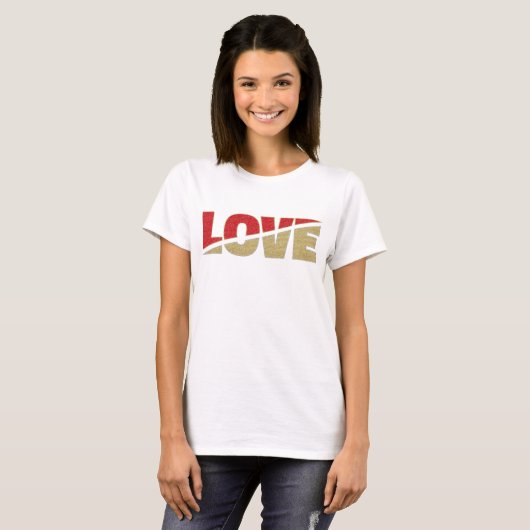 Split Love Letters Red Gold Silver Glitter T-shirt (Voorkant volledig)