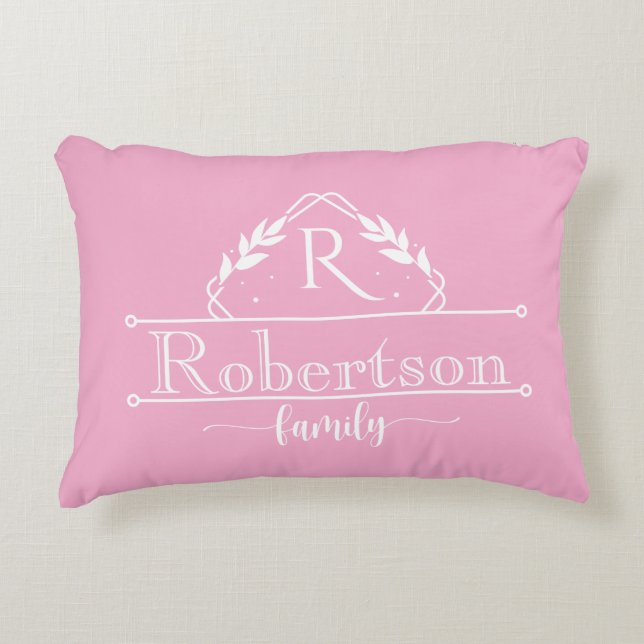 Split Monogram Family Name Baby Pink Frame Accent Kussen (Voorkant)