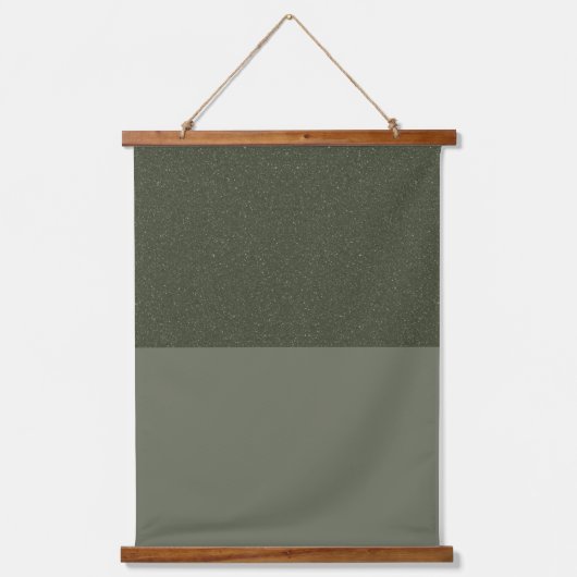 Split mos groen wandtapijt met houten top - Custom Hangend Wandkleed (Voorkant)