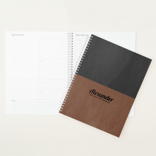 Split-screen bruin en zwart faux leer textuur planner (Display)