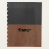Split-screen bruin en zwart faux leer textuur planner (Voorkant)
