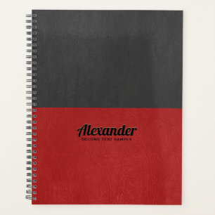 Split-screen rood en zwart faux leer textuur planner