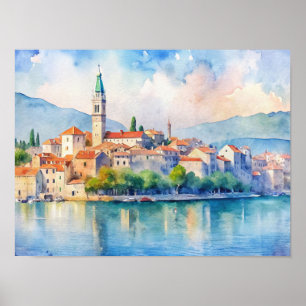 Split stad Kroatië Waterverf Schilderen Poster