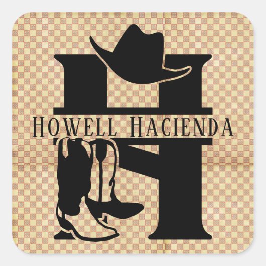Splitst 'H' Cowboy Monogram Vierkante Sticker (Voorkant)