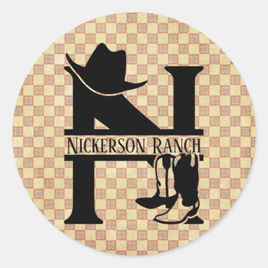 Splitst 'N' Cowboy Monogram Ronde Sticker (Voorkant)