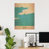 Splitst Vintage Map Poster Kroatië Dalmatia (Thuiskantoor)