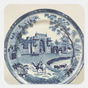 Spodenblauw en wit bord, c.1815 vierkante sticker