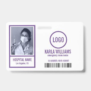 Spoedeisende hulp verpleegster foto sjabloon paars badge