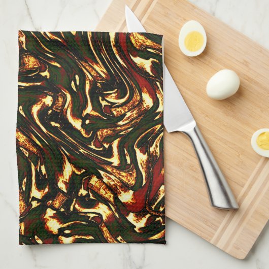 Spoelroodbruine en gele krommen theedoek (Quarter Fold)