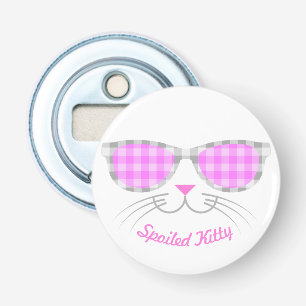 Spoiled Kitty Cat Face in Roze Shades Graphic Button Flesopener