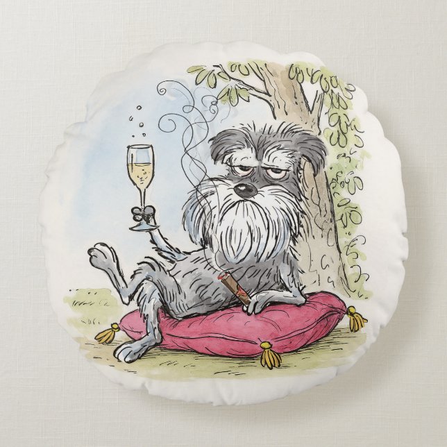 Spoiled Special Grey Schnauzer Throw Pillow Rond Kussen (Voorkant)