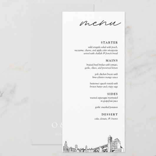 Spokane Skyline Modern Wedding Dinner Menu (Voorkant / Achterkant)