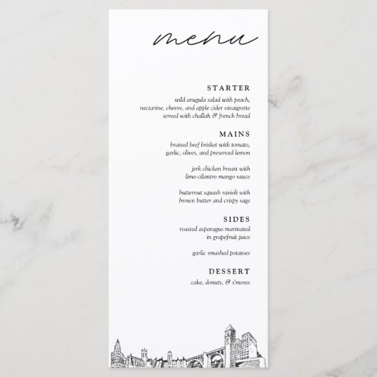 Spokane Skyline Modern Wedding Dinner Menu (Voorkant)