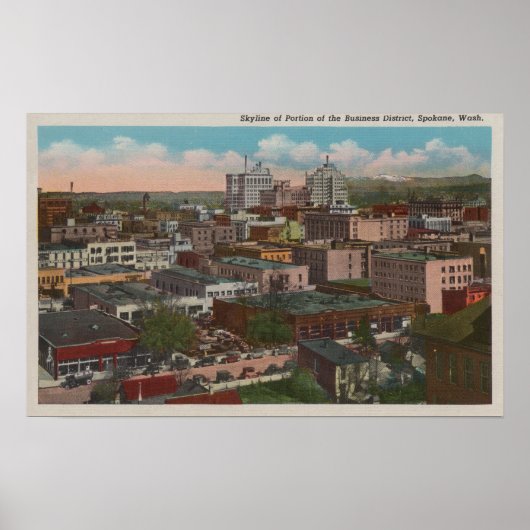 Spokane, WA - Skyline Uitzicht of Downtown Poster (Voorkant)
