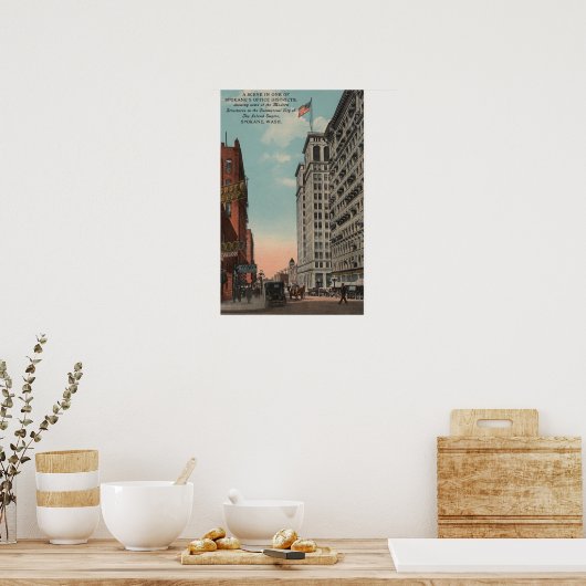 Spokane, WA - Uitzicht in het centrum met horeca Poster (Keuken)