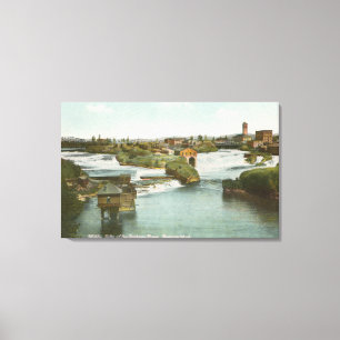Spokane, WA - Uitzicht Midden-Herfsten & rivier Canvas Afdruk