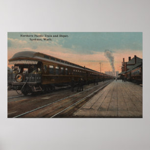 Spokane, WA - Uitzicht van N. Pacifische trein en Poster