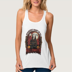 Spoken Huis Halloween Vintage Gravure Griezelige N Tanktop
