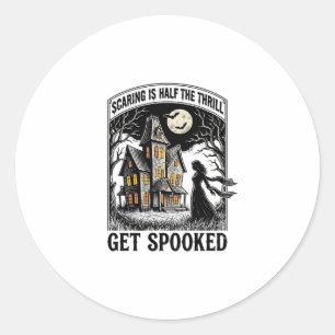 Spoken Huis Halloween Vintage Gravure Horror S Ronde Sticker