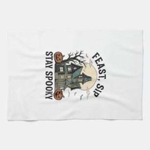 Spoken Huis Halloween Vintage Gravure Spookachtige Theedoek