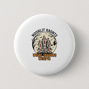 Spoken Maan Shirt Vintage Gravure Spookhuis Ronde Button 5,7 Cm