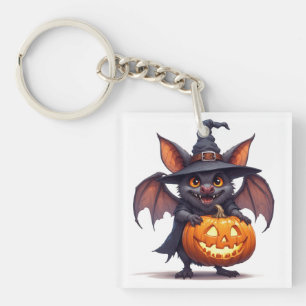 Spokende Heksenvleermuis Met Pompoenlantaarn 🎃 Sleutelhanger