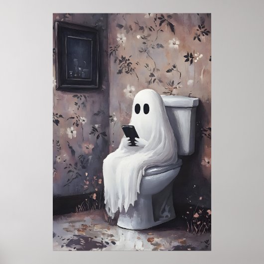 Spokende mobiele telefoon op toiletafdruk, donker poster (Voorkant)