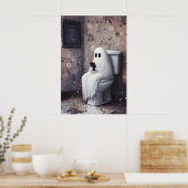 Spokende mobiele telefoon op toiletafdruk, donker poster (Keuken)