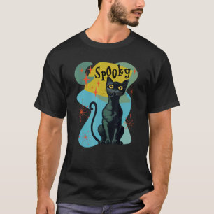 Spokende Zwarte Kat en Maan Jaren 50 Atomic Retro T-shirt