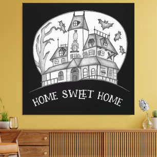 Spokenhuis en Vleermuizen Halloween Canvas Afdruk
