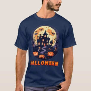 Spokenhuis met Pompoenen, Geesten, en Volle Maan T-shirt