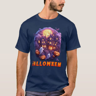 Spokenhuis met Pompoenen, Geesten, en Volle Maan T-shirt