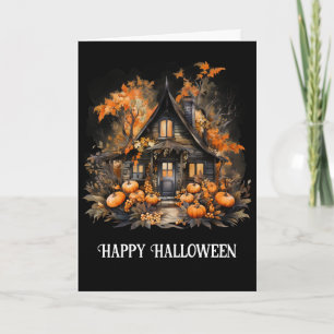 Spokenhuis met pompoenen Halloween Kaart
