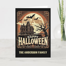 Spokenhuis Pompoenen Griezelen Griezelijke Hallowe Feestdagen Kaart