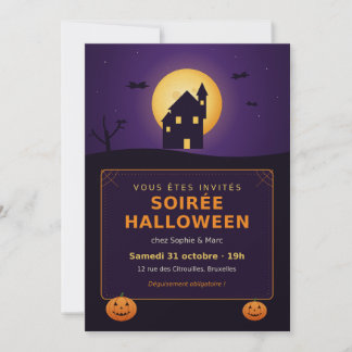 Spokenhuis Volle Maan Pompoenen Halloween Feest I Kaart