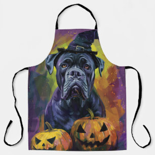 Spokige Bullmastiff Hond Halloween Heks en Pompoen Schort