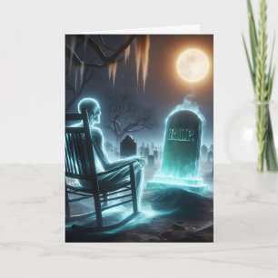 Spokige man zittend in een schommelstoel kaart