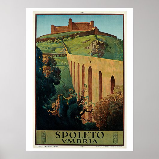  Spoleto Umbria 1920s Italiaanse reis Poster (Voorkant)