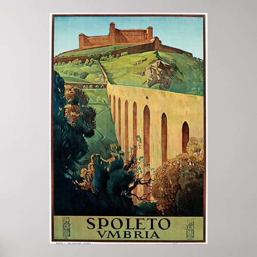 Spoleto Vmbria Vintage Travel Poster (Voorkant)