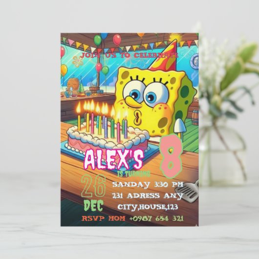 Sponge Cake Birthday Invitation (Debout devant)