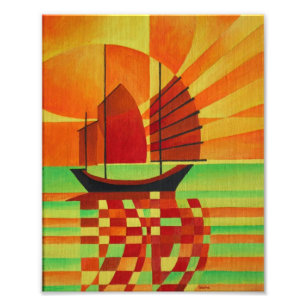 Sponk op Zee van Abstracte Groene Cubist Foto Afdruk