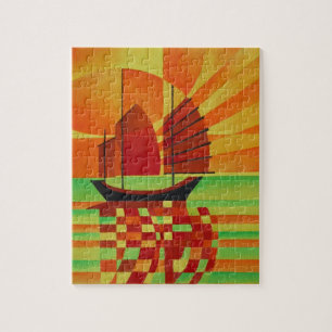 Sponk op Zee van Abstracte Groene Cubist Legpuzzel