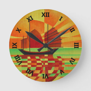 Sponk op Zee van Abstracte Groene Cubist Ronde Klok
