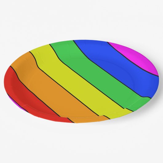 Sponky Rainbow-strepen in primaire kleuren Papieren Bordje (Gekanteld)
