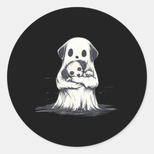Spook die puppyhond vasthoudt, grappig Halloween-k Ronde Sticker